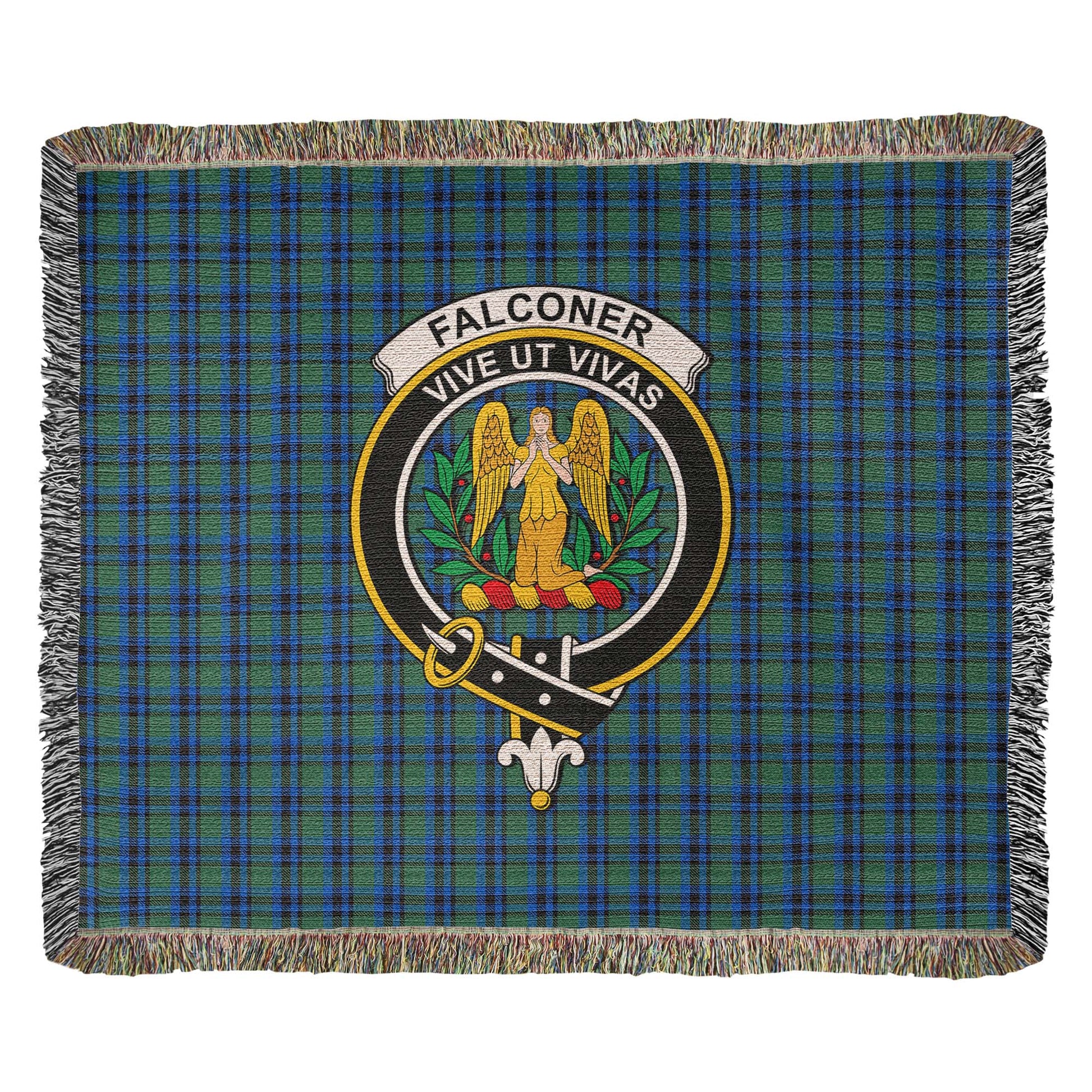 Tartan Vibes Clothing Falconer Tartan Woven Blanket with Family Crest