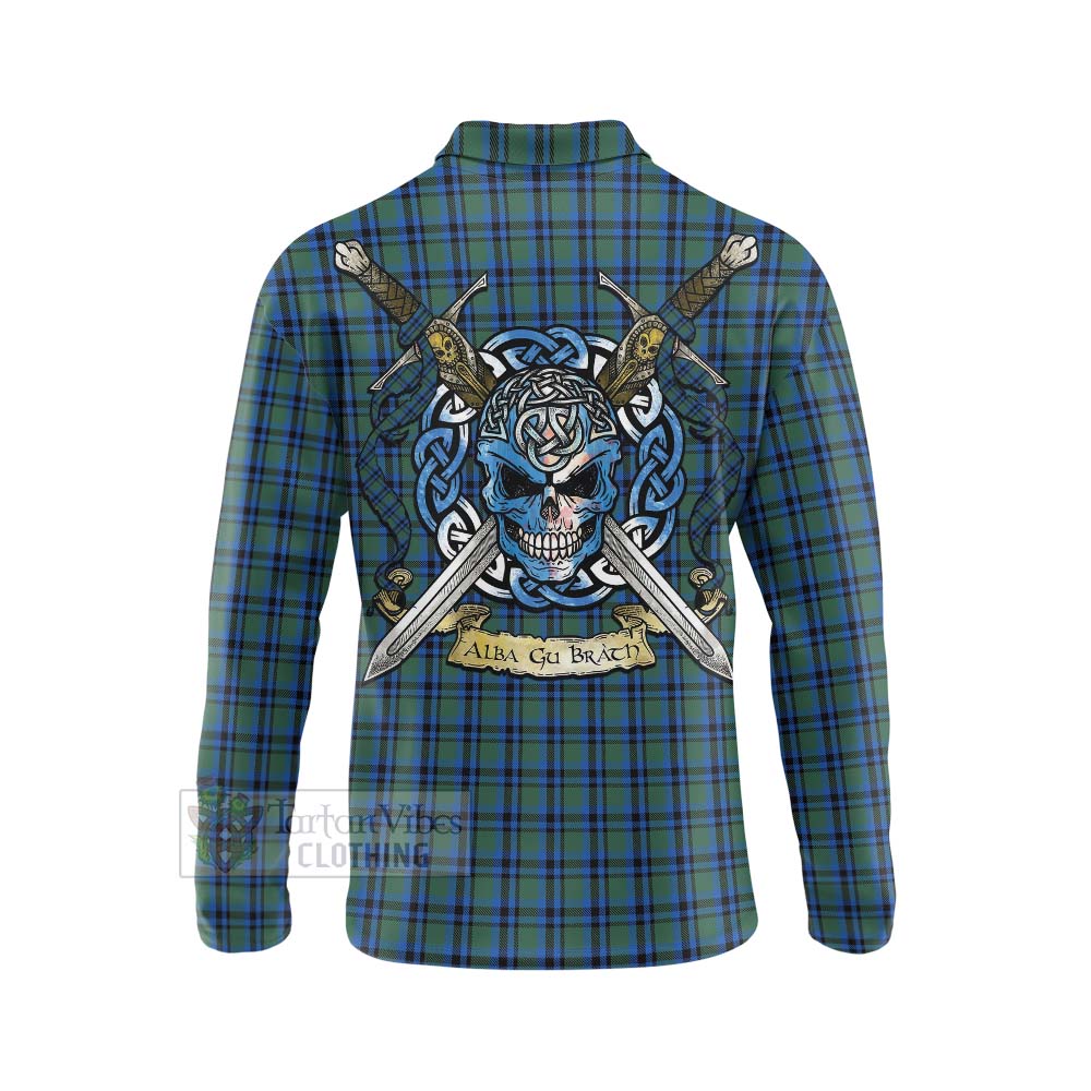 Tartan Vibes Clothing Falconer Tartan Long Sleeve Polo Shirt with Family Crest Celtic Skull Style