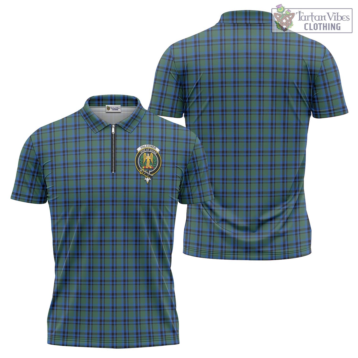 Tartan Vibes Clothing Falconer Tartan Zipper Polo Shirt with Family Crest