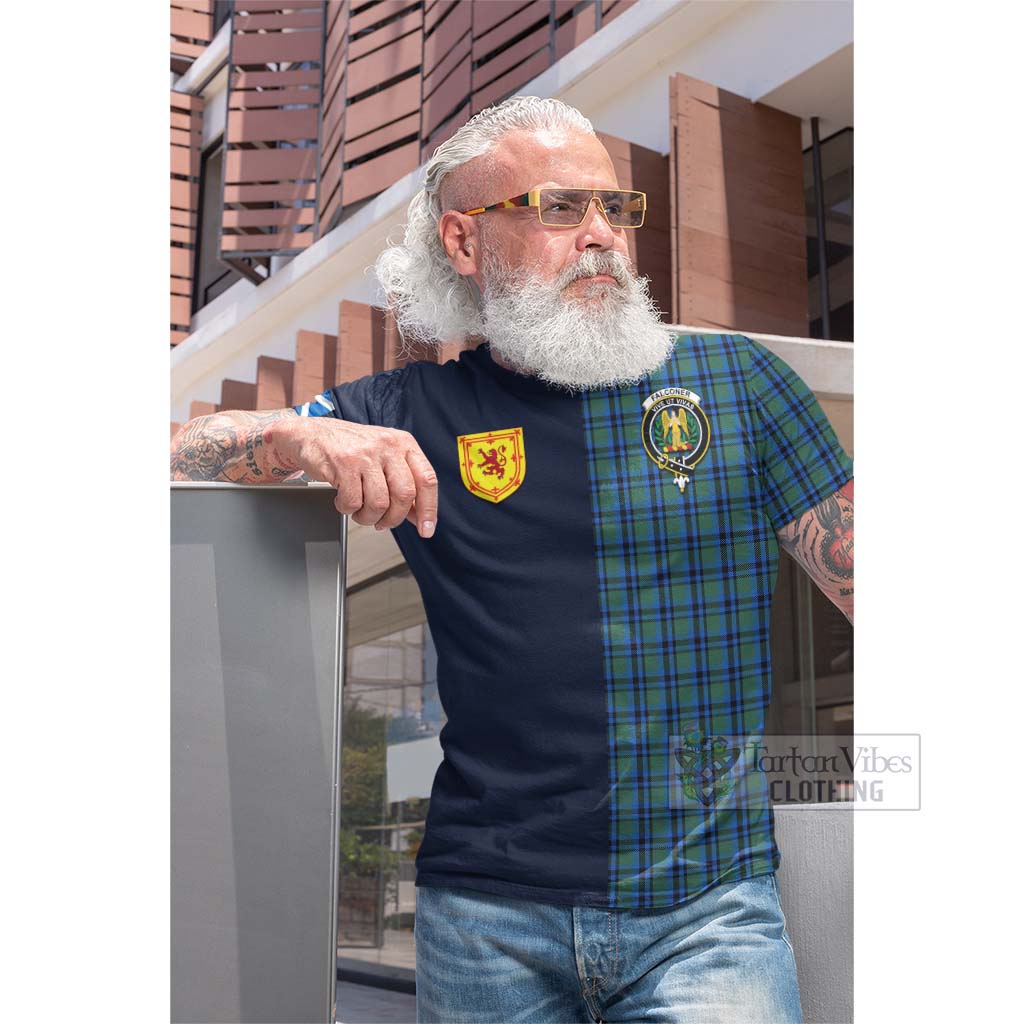 Tartan Vibes Clothing Falconer Tartan Cotton T-shirt with Scottish Lion Royal Arm Half Style