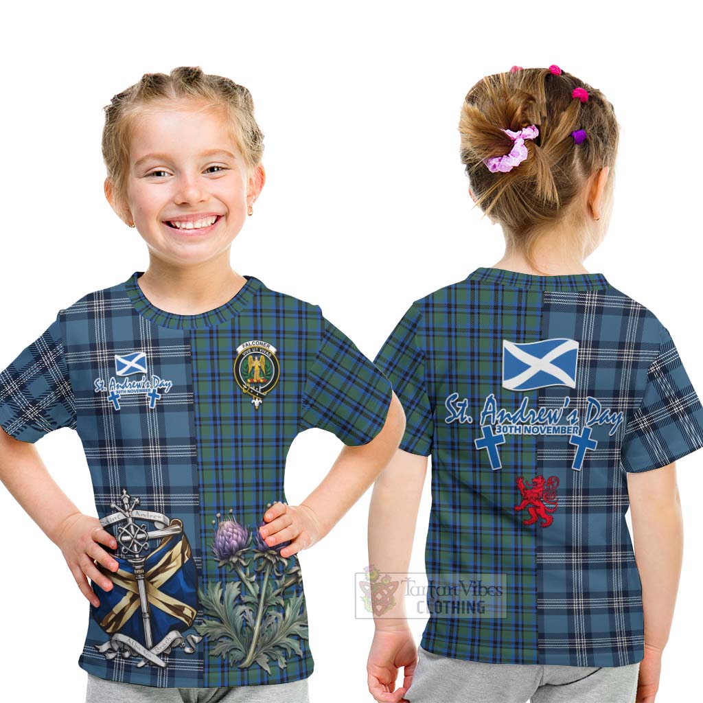 Tartan Vibes Clothing Falconer Tartan Kid T-Shirt Happy St. Andrew's Day Half Tartan Style