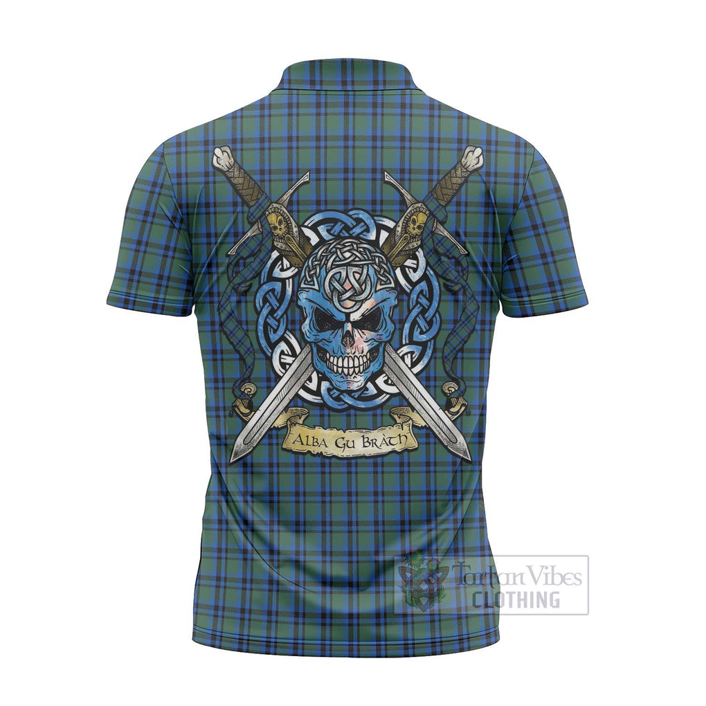 Tartan Vibes Clothing Falconer Tartan Zipper Polo Shirt with Family Crest Celtic Skull Style