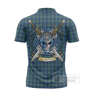 Falconer Tartan Zipper Polo Shirt with Family Crest Celtic Skull Style