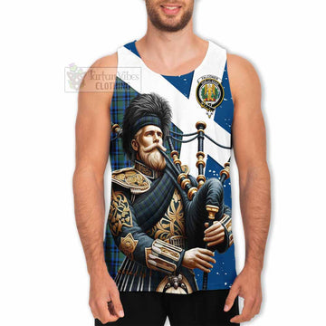 Falconer Tartan Men's Tank Top with Family Crest Scottish Bagpiper Vibes