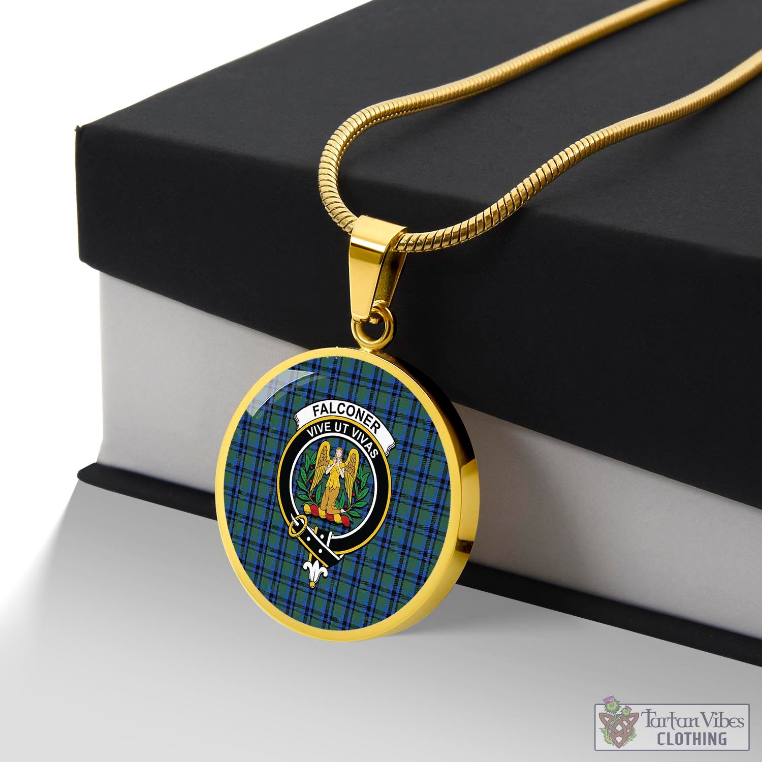 Tartan Vibes Clothing Falconer Tartan Circle Necklace with Family Crest