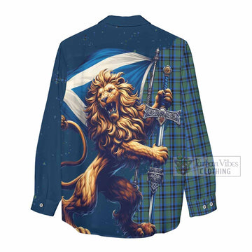 Falconer Tartan Family Crest Women's Casual Shirt with Scottish Majestic Lion