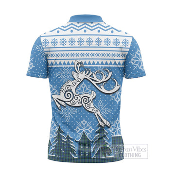 Falconer Clan Christmas Zipper Polo Shirt Celtic Reindeer Style