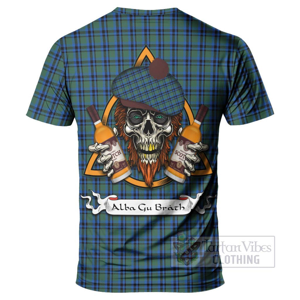 Tartan Vibes Clothing Falconer Tartan T-Shirt with Family Crest and Bearded Skull Holding Bottles of Whiskey