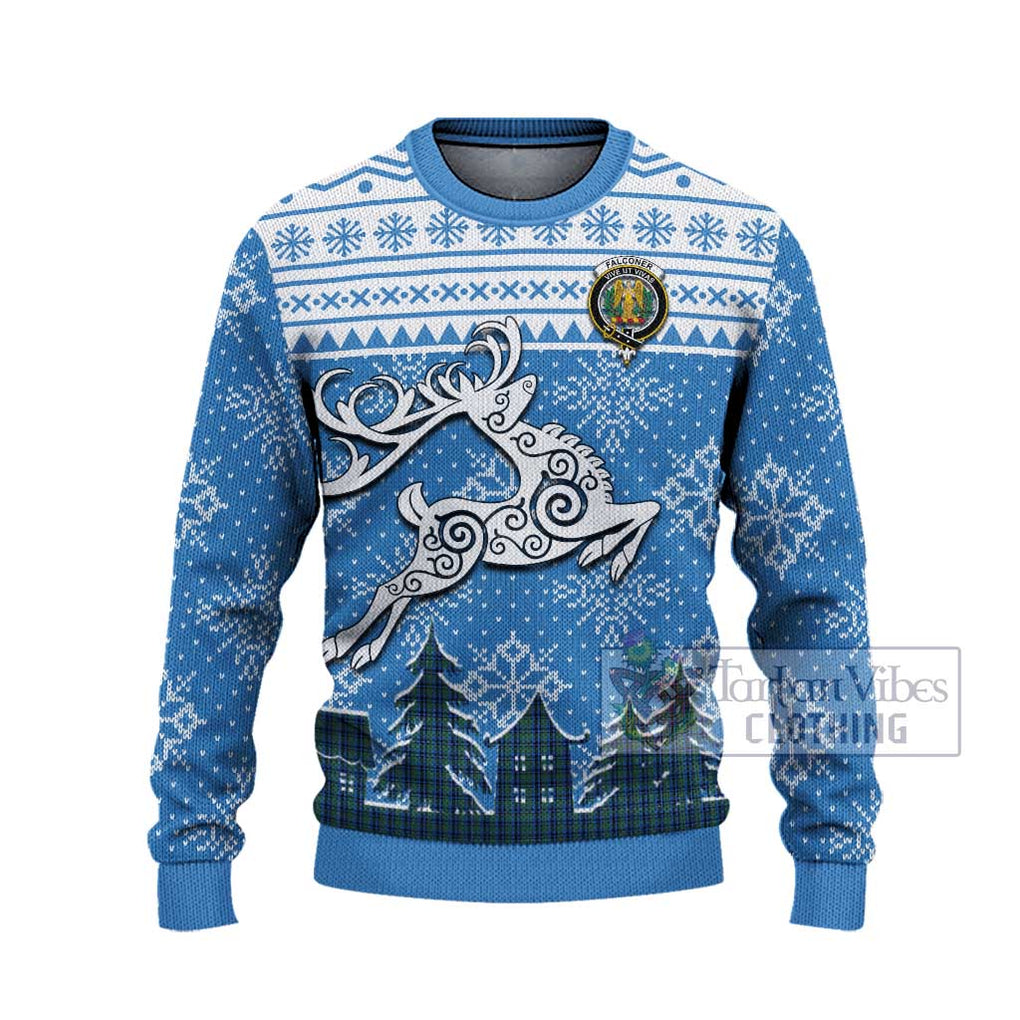 Tartan Vibes Clothing Falconer Clan Christmas Ugly Sweater with Tartan and Celtic Raindeer Style