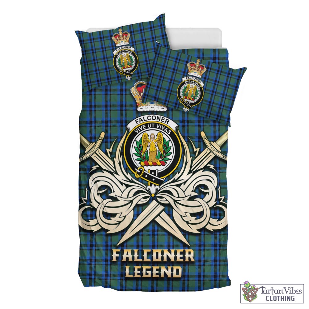 Tartan Vibes Clothing Falconer Tartan Bedding Set with Clan Crest and the Golden Sword of Courageous Legacy