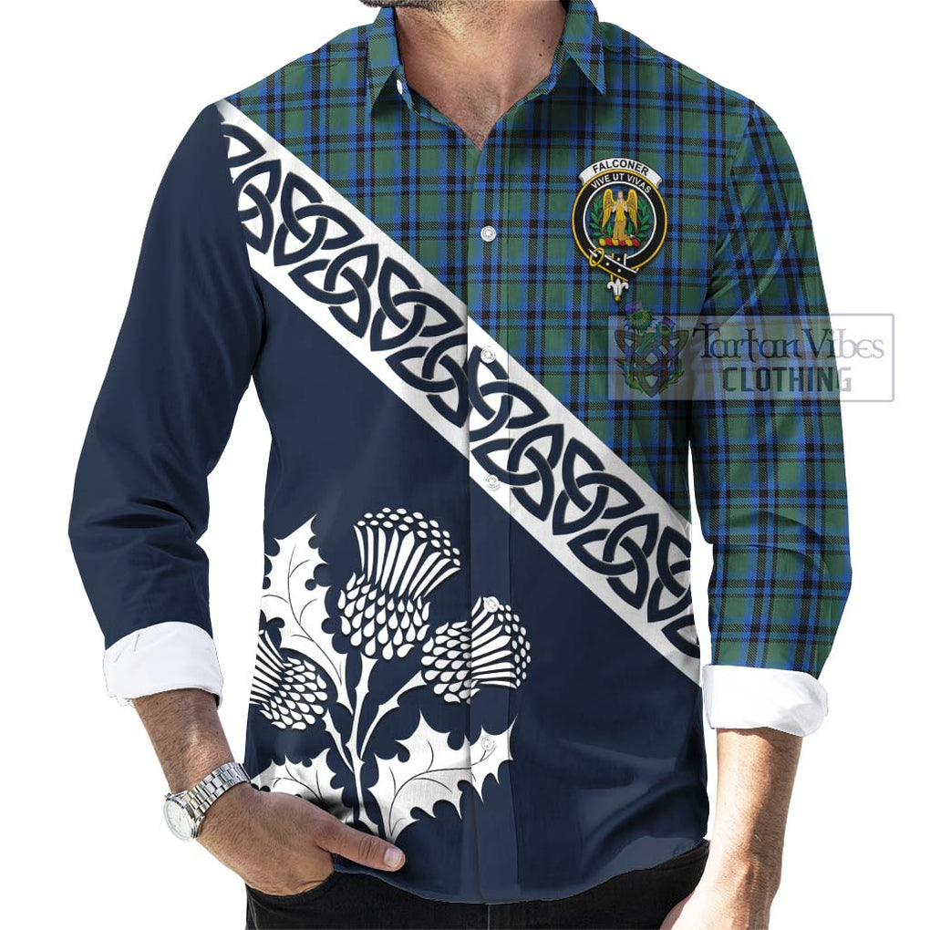 Tartan Vibes Clothing Falconer Tartan Long Sleeve Button Shirt Featuring Thistle and Scotland Map