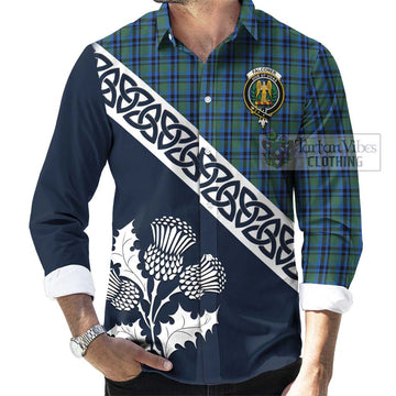 Falconer Tartan Long Sleeve Button Shirt Featuring Thistle and Scotland Map