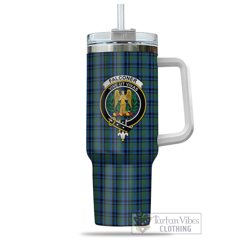 Tartan Vibes Clothing Falconer Tartan and Family Crest Tumbler with Handle