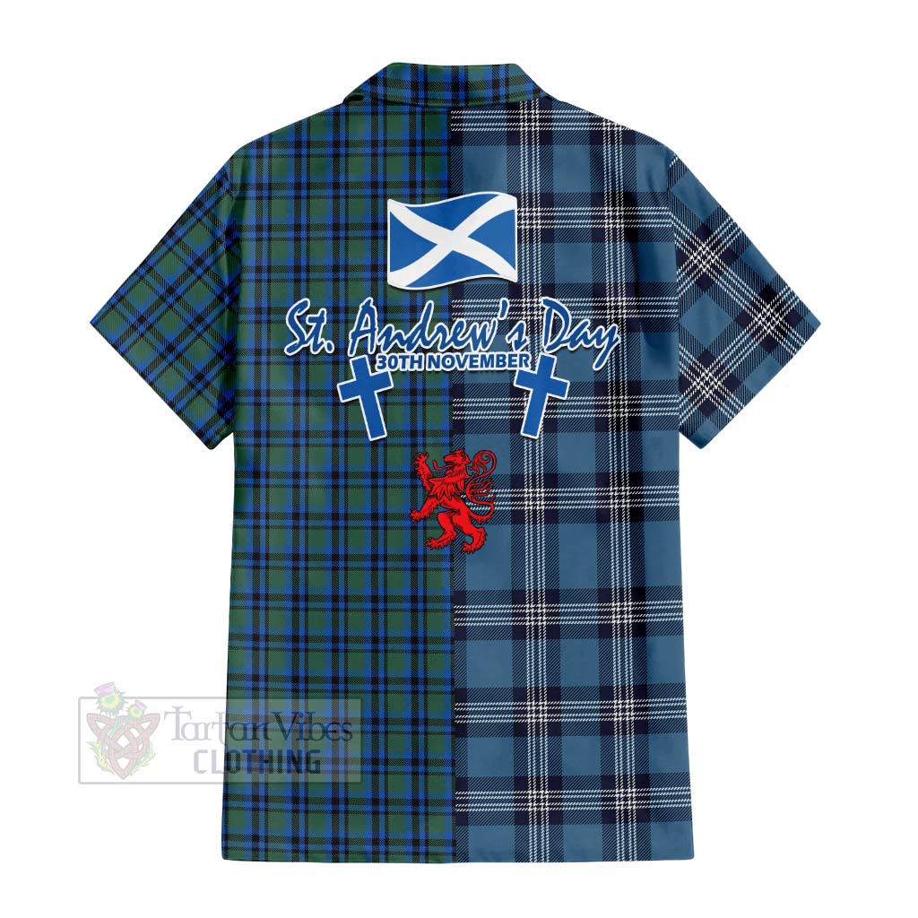 Tartan Vibes Clothing Falconer Tartan Short Sleeve Button Shirt Happy St. Andrew's Day Half Tartan Style