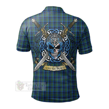 Falconer Tartan Polo Shirt with Family Crest Celtic Skull Style