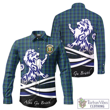 Falconer Tartan Long Sleeve Button Up Shirt with Alba Gu Brath Regal Lion Emblem