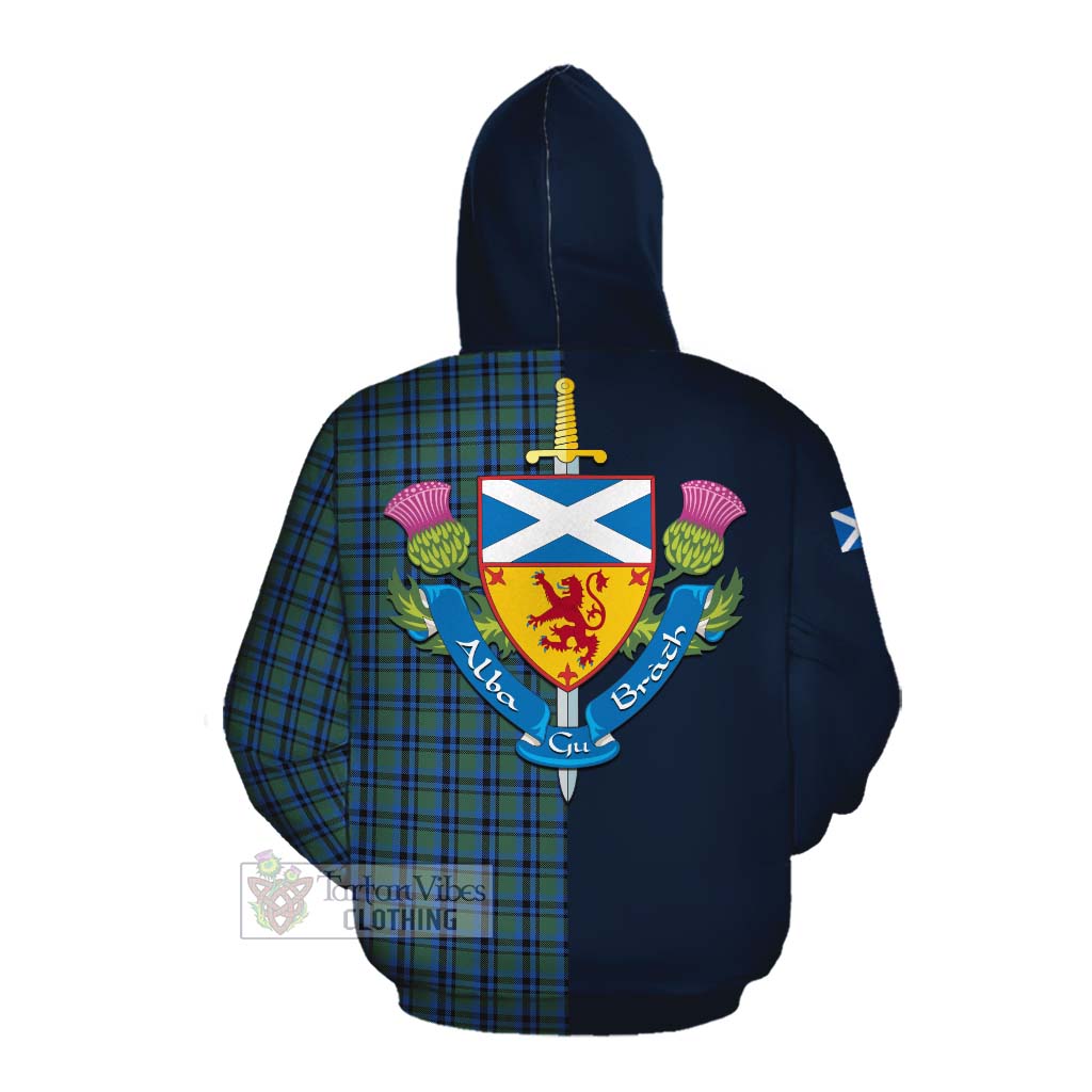 Tartan Vibes Clothing Falconer Tartan Cotton Hoodie Alba with Scottish Lion Royal Arm Half Style