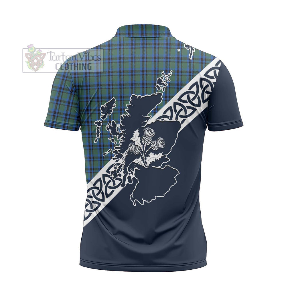 Tartan Vibes Clothing Falconer Tartan Zipper Polo Shirt Featuring Thistle and Scotland Map