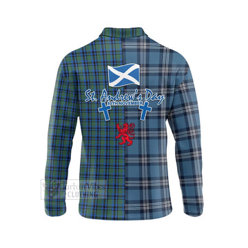 Falconer Tartan Long Sleeve Polo Shirt Happy St. Andrew's Day Half Tartan Style