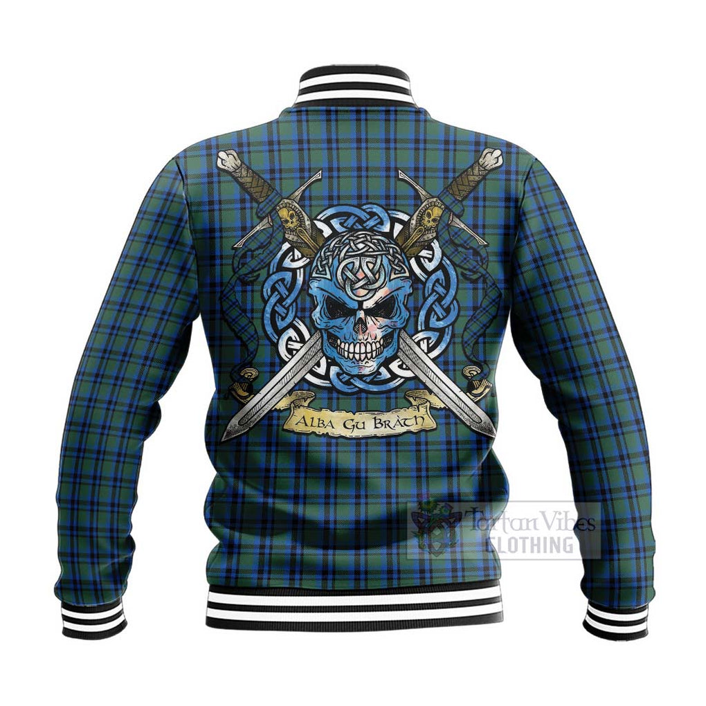 Tartan Vibes Clothing Falconer Tartan Baseball Jacket with Family Crest Celtic Skull Style