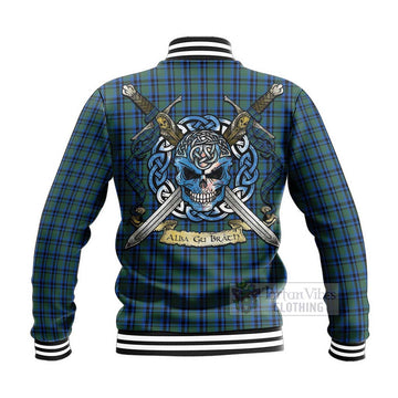 Falconer Tartan Baseball Jacket with Family Crest Celtic Skull Style