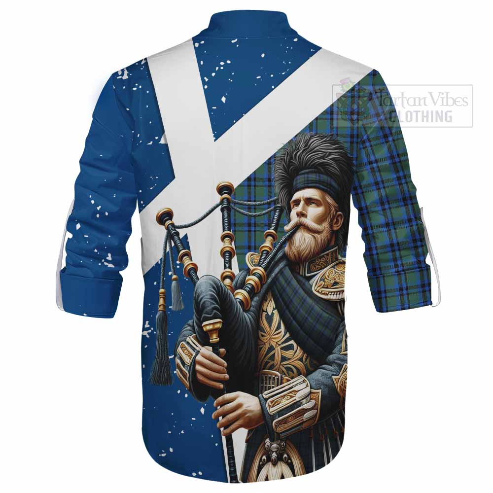 Tartan Vibes Clothing Falconer Tartan Ghillie Kilt Shirt with Family Crest Scottish Bagpiper Vibes