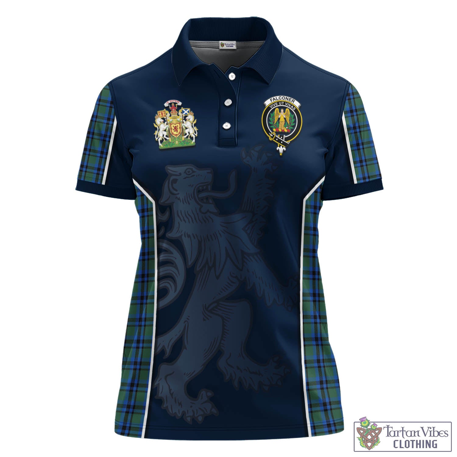 Tartan Vibes Clothing Falconer Tartan Women's Polo Shirt with Family Crest and Lion Rampant Vibes Sport Style