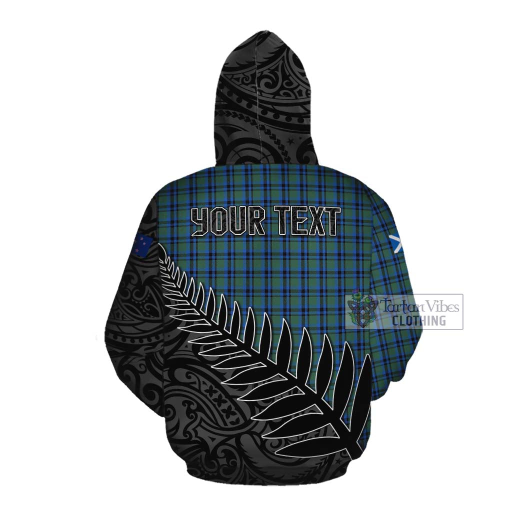 Tartan Vibes Clothing Falconer Crest Tartan Cotton Hoodie with New Zealand Silver Fern Half Style