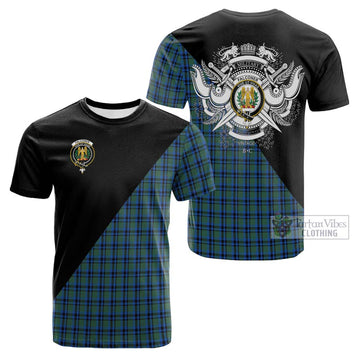 Falconer Tartan Cotton T-shirt with Family Crest and Military Logo Style