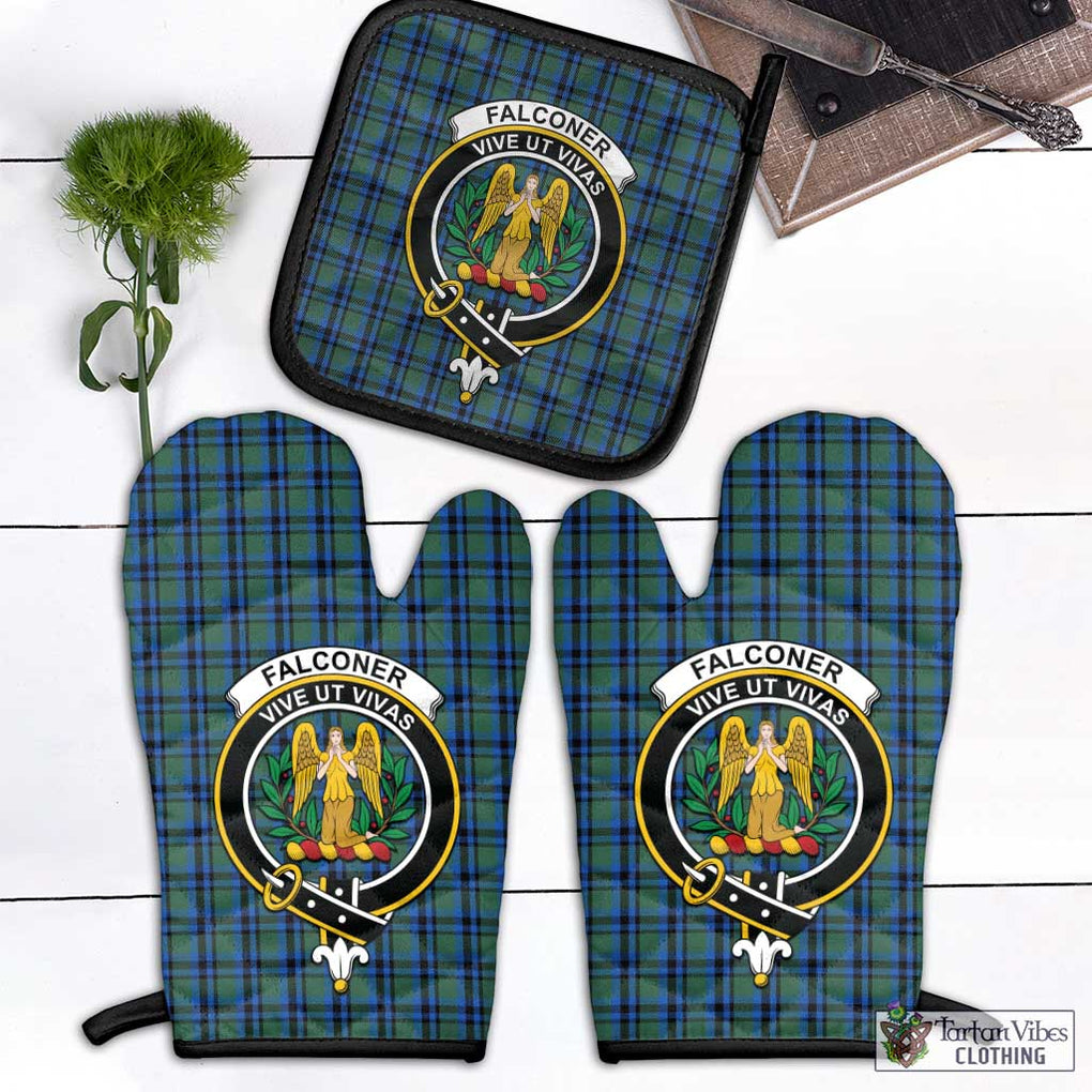 Falconer Tartan Combo Oven Mitt & Pot-Holder with Family Crest Combo 1 Oven Mitt & 1 Pot-Holder Black - Tartan Vibes Clothing