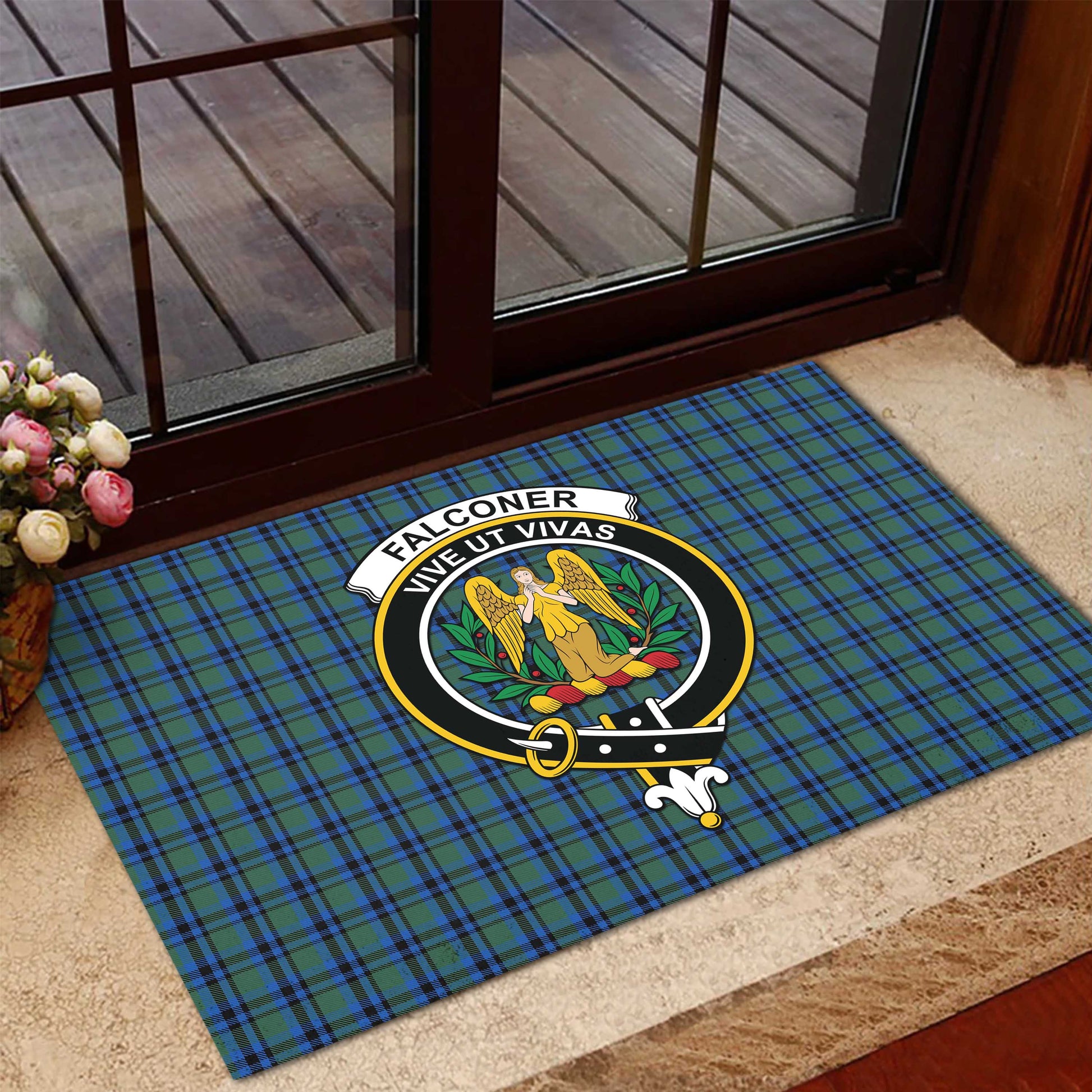 Falconer Tartan Door Mat with Family Crest - Tartanvibesclothing