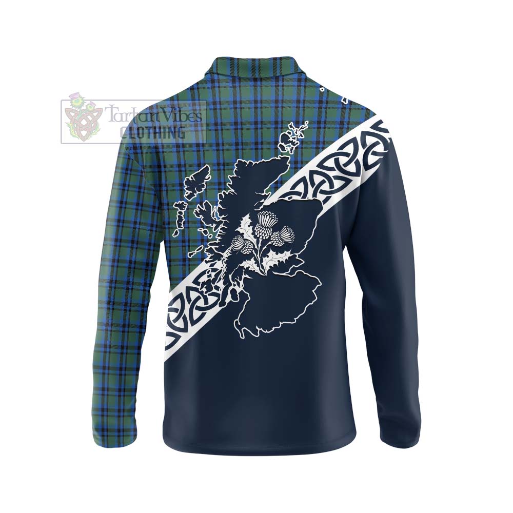 Tartan Vibes Clothing Falconer Tartan Long Sleeve Polo Shirt Featuring Thistle and Scotland Map