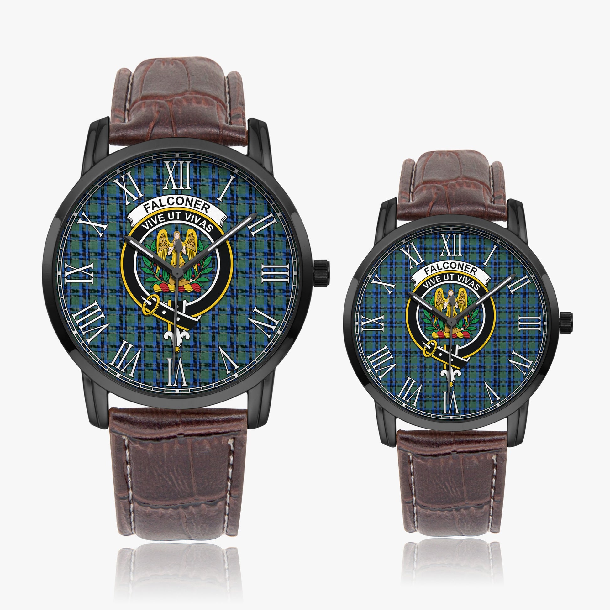 Falconer Tartan Family Crest Leather Strap Quartz Watch - Tartanvibesclothing