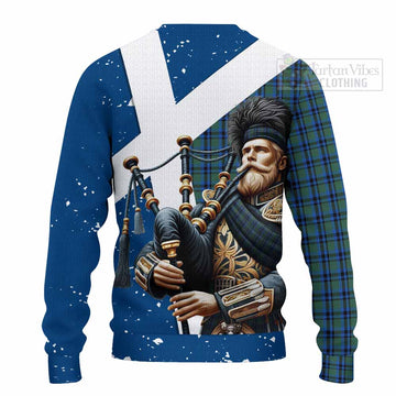 Falconer Tartan Knitted Sweater with Family Crest Scottish Bagpiper Vibes