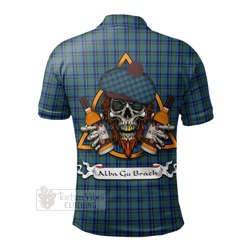 Tartan Vibes Clothing Falconer Tartan Polo Shirt with Family Crest and Bearded Skull Holding Bottles of Whiskey