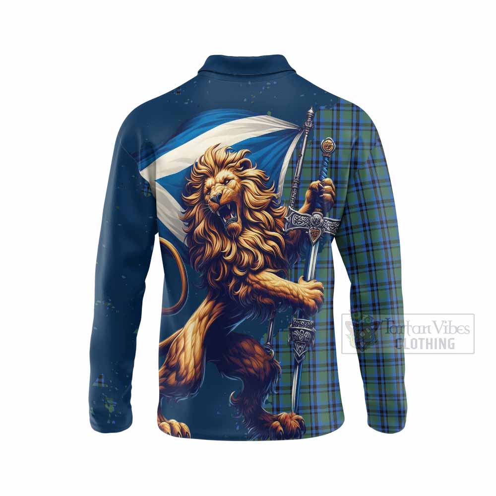 Tartan Vibes Clothing Falconer Tartan Family Crest Long Sleeve Polo Shirt with Scottish Majestic Lion