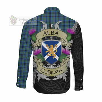 Falconer Tartan Family Crest Long Sleeve Button Shirt Lion Rampant Royal Thistle Shield Celtic Inspired Men's Shirt - Tartan Vibes Clothing