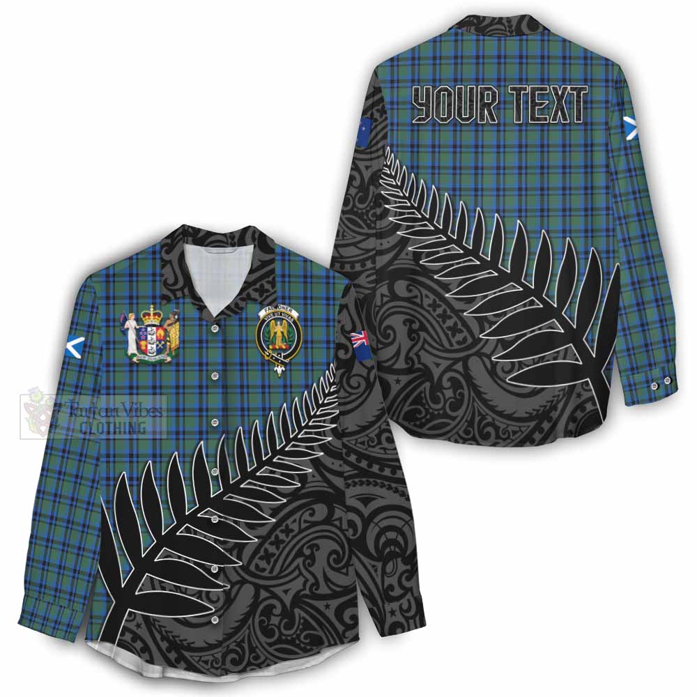 Tartan Vibes Clothing Falconer Crest Tartan Women's Casual Shirt with New Zealand Silver Fern Half Style