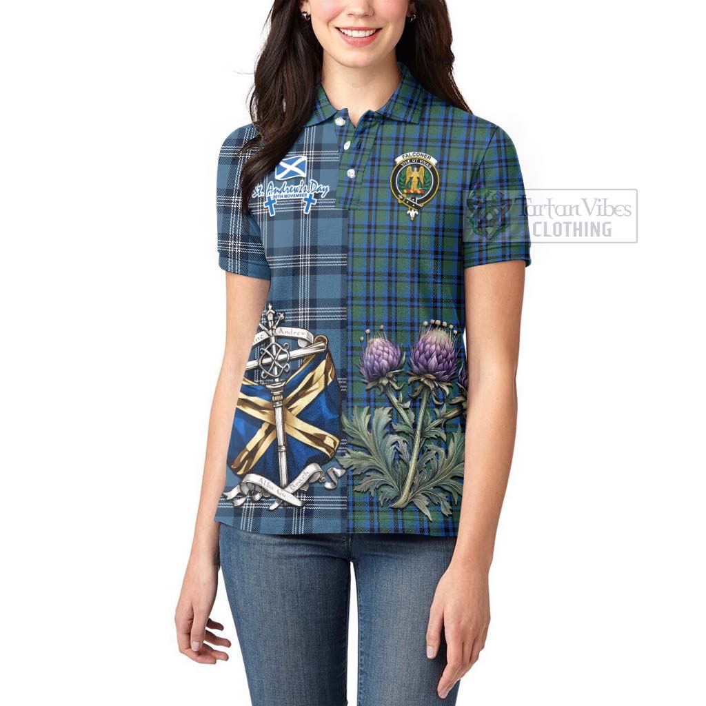 Tartan Vibes Clothing Falconer Tartan Women's Polo Shirt Happy St. Andrew's Day Half Tartan Style