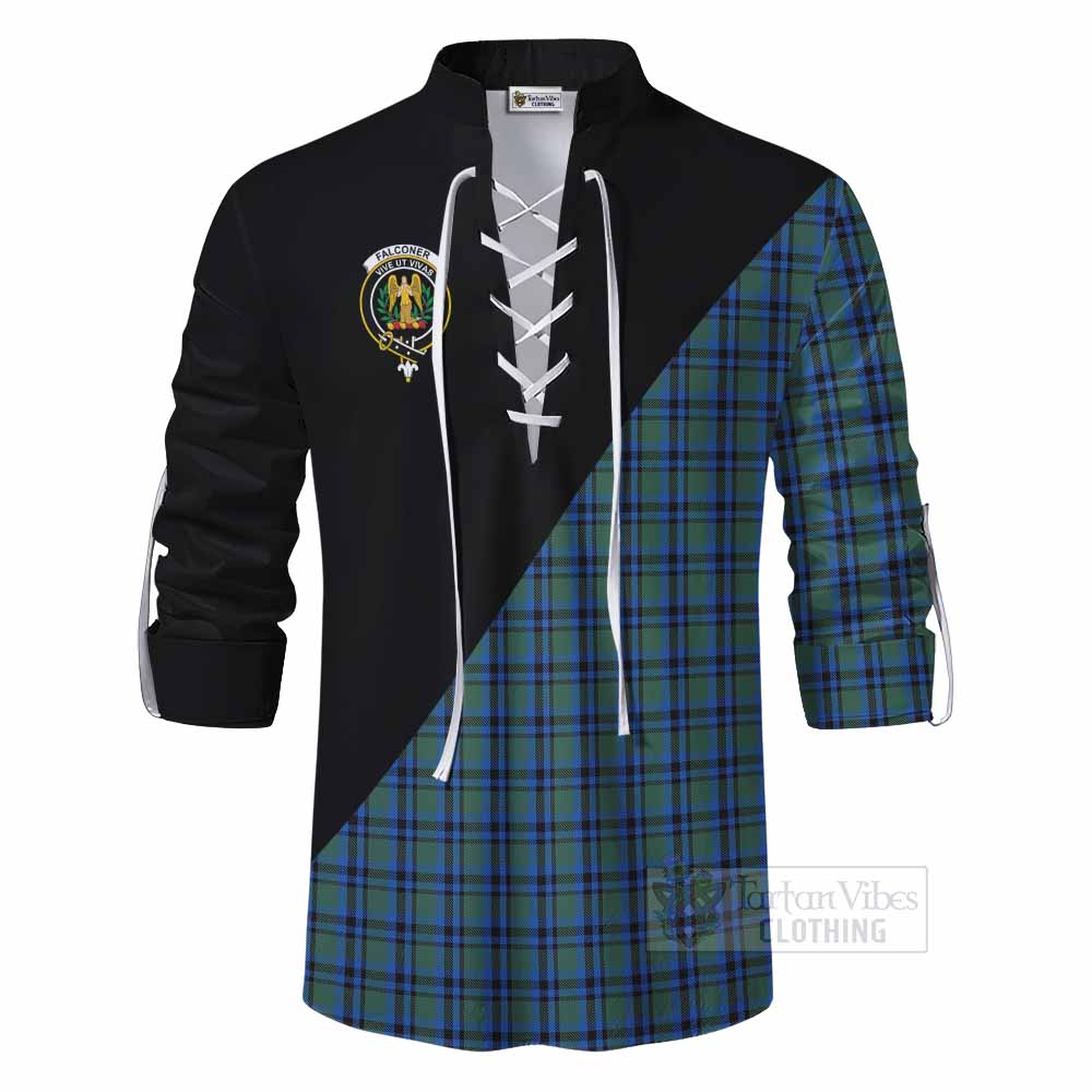 Tartan Vibes Clothing Falconer Tartan Ghillie Kilt Shirt with Family Crest and Military Logo Style