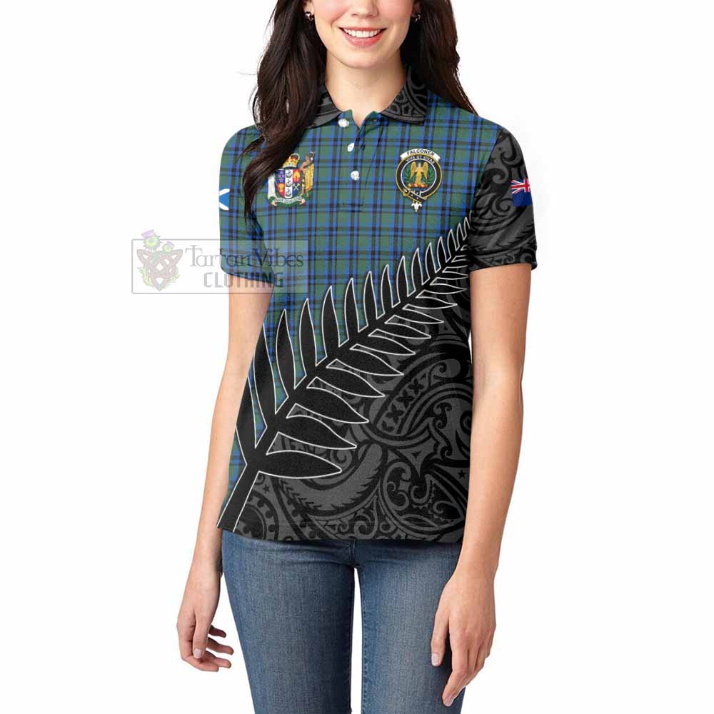 Tartan Vibes Clothing Falconer Crest Tartan Women's Polo Shirt with New Zealand Silver Fern Half Style