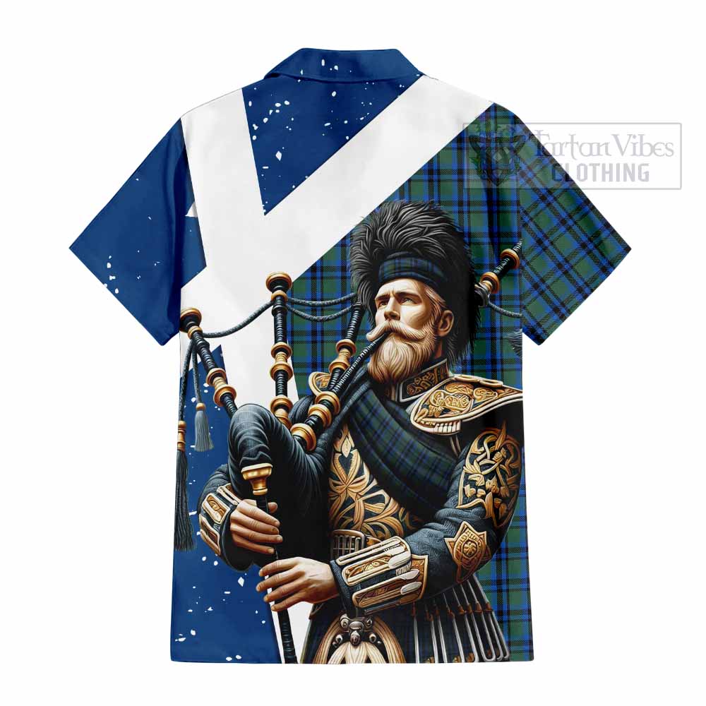 Tartan Vibes Clothing Falconer Tartan Short Sleeve Button Shirt with Family Crest Scottish Bagpiper Vibes