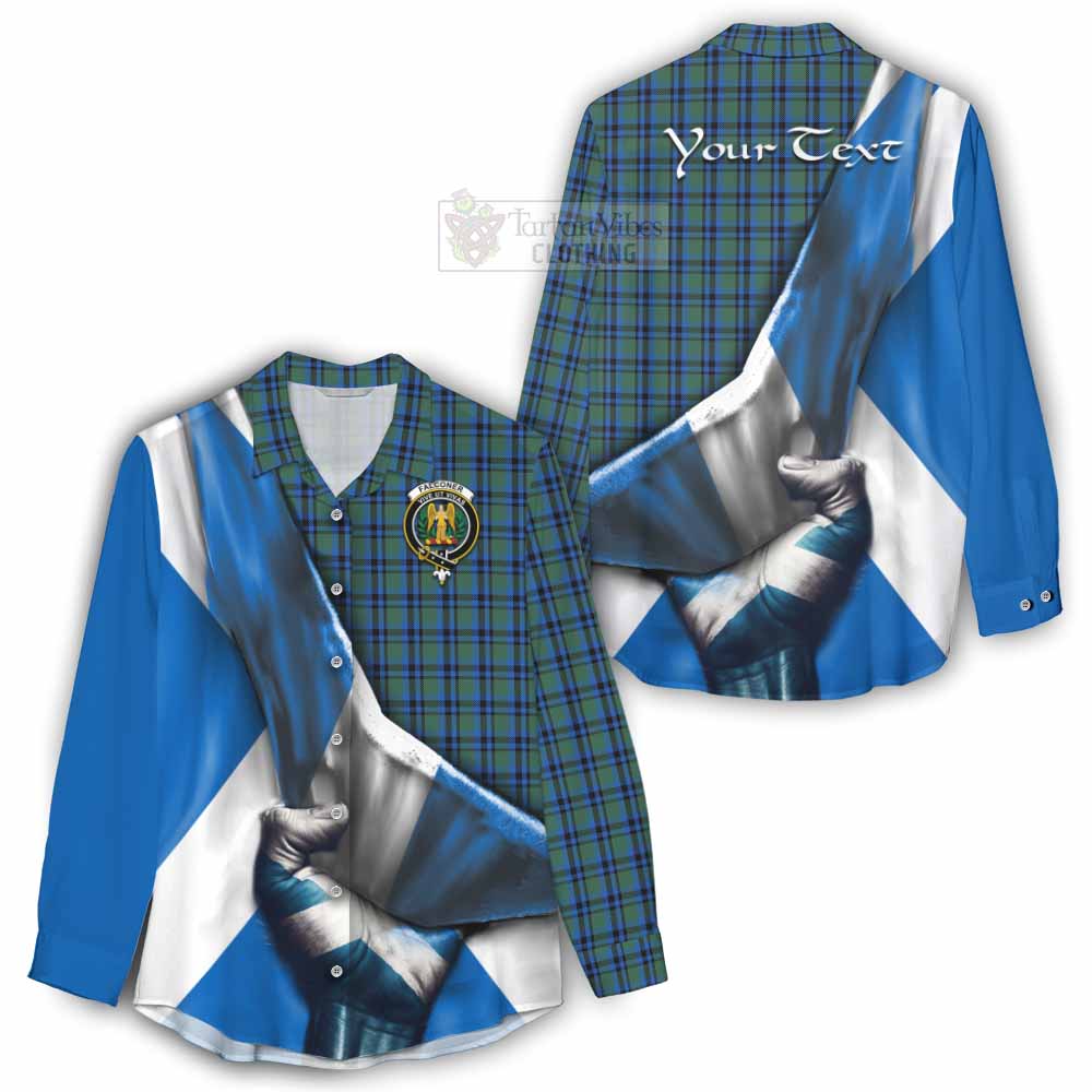 Tartan Vibes Clothing Falconer Tartan Women's Casual Shirt with Family Crest Scotland Patriotic Style