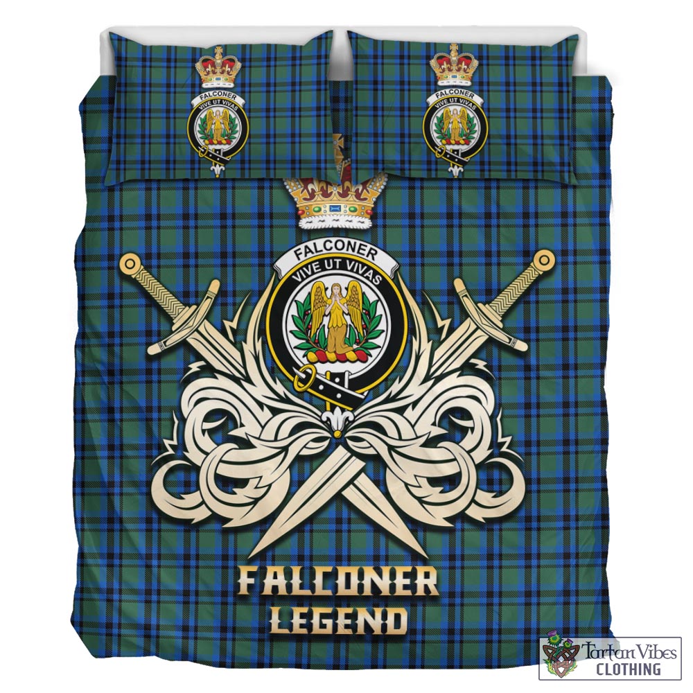 Tartan Vibes Clothing Falconer Tartan Bedding Set with Clan Crest and the Golden Sword of Courageous Legacy