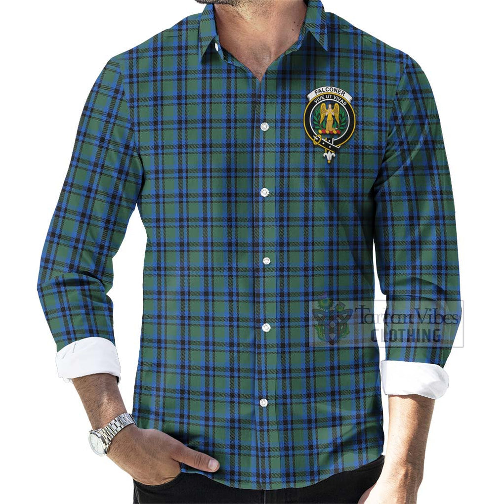 Tartan Vibes Clothing Falconer Tartan Long Sleeve Button Shirt with Family Crest Celtic Skull Style