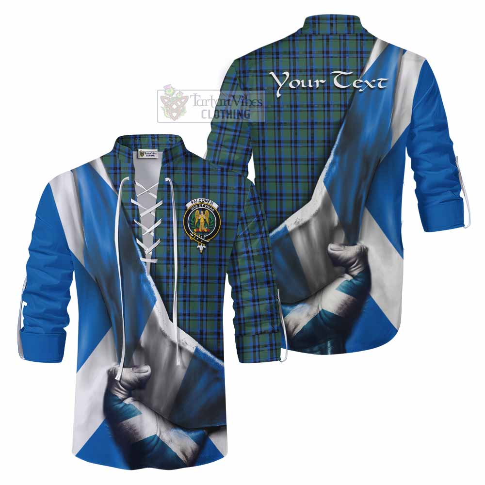 Tartan Vibes Clothing Falconer Tartan Ghillie Kilt Shirt with Family Crest Scotland Patriotic Style