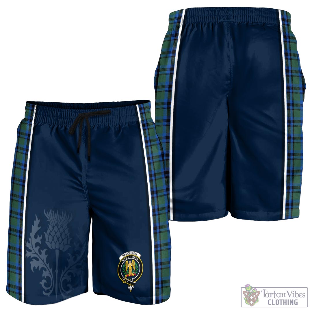 Tartan Vibes Clothing Falconer Tartan Men's Shorts with Family Crest and Scottish Thistle Vibes Sport Style