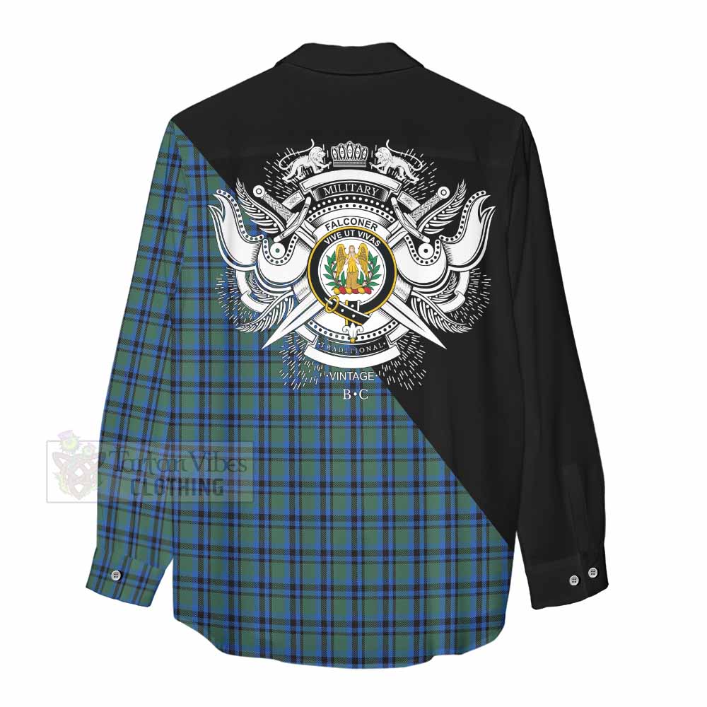 Tartan Vibes Clothing Falconer Tartan Women's Casual Shirt with Family Crest and Military Logo Style