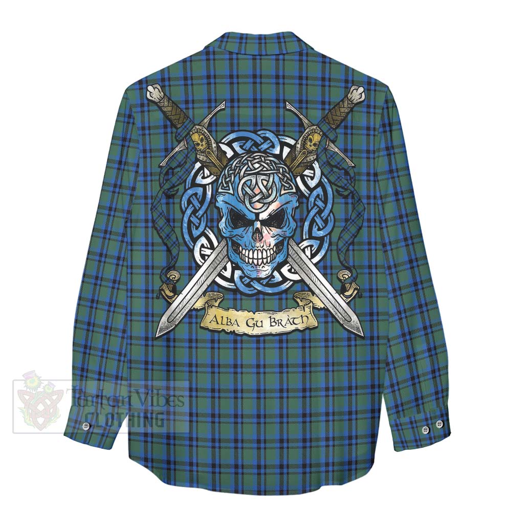 Tartan Vibes Clothing Falconer Tartan Women's Casual Shirt with Family Crest Celtic Skull Style