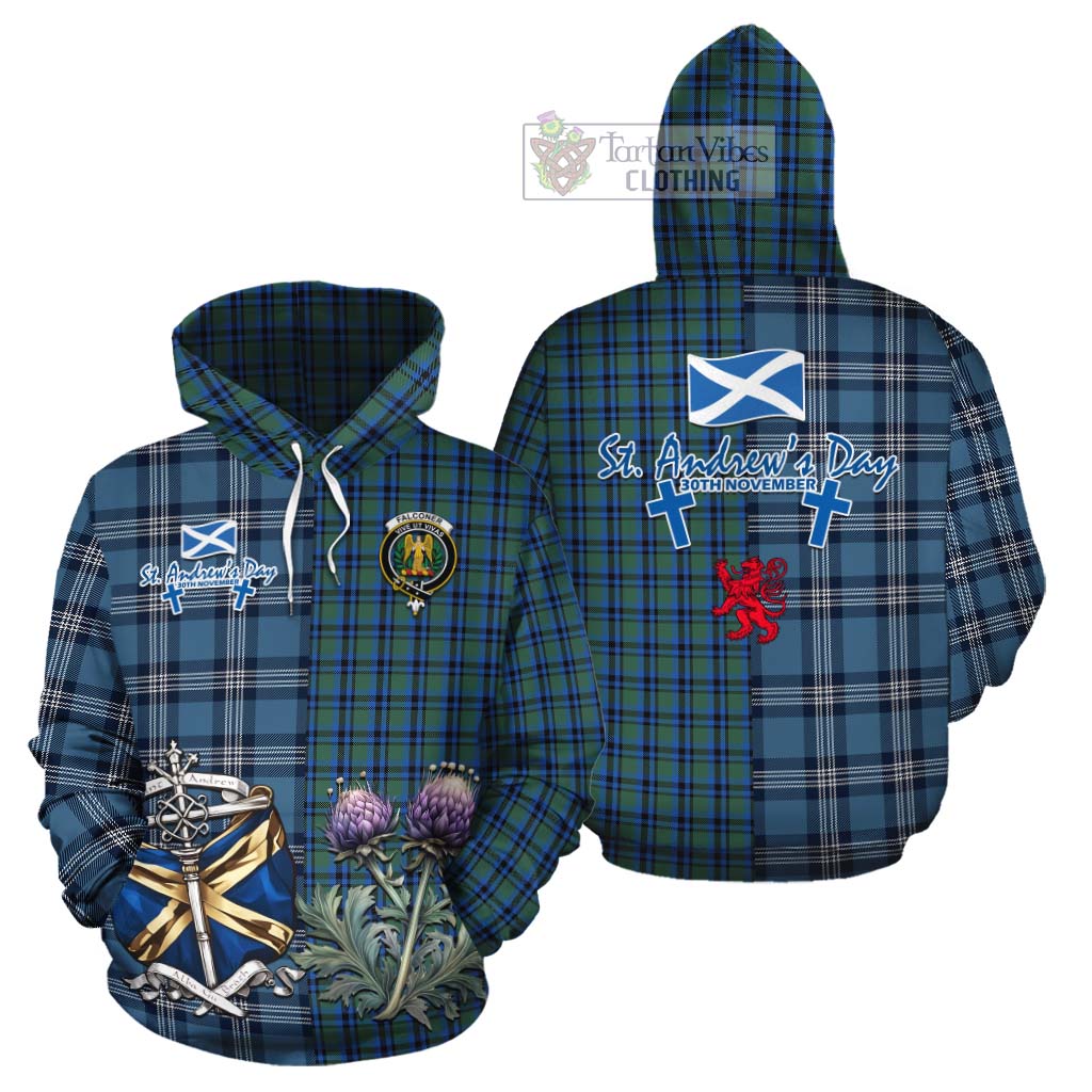 Tartan Vibes Clothing Falconer Tartan Cotton Hoodie Happy St. Andrew's Day Half Tartan Style